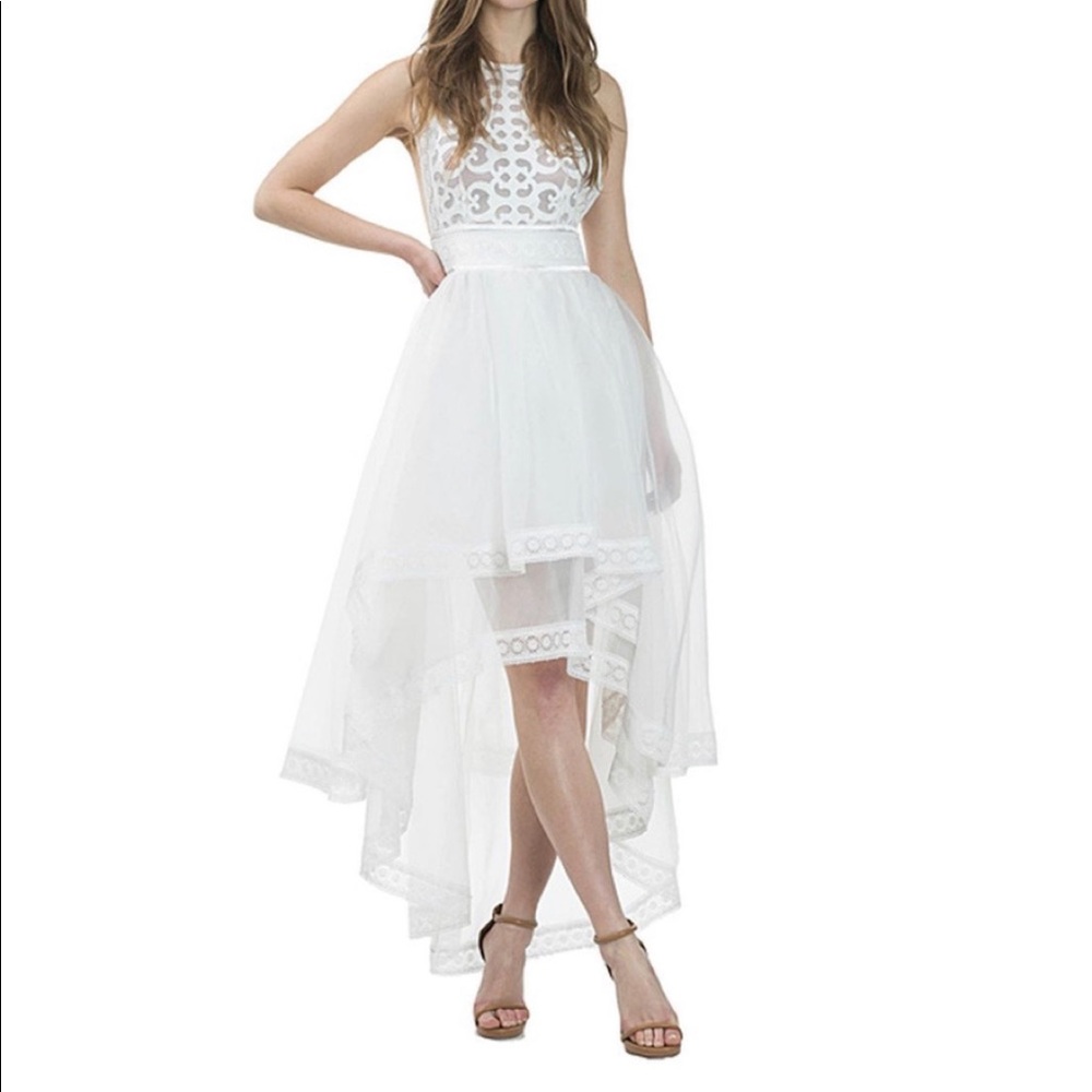 CQbyCQ White 2-layer Organza Skirt Hi Low Dress